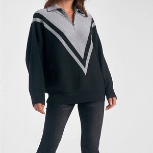 ELAN QUARTER ZIP, OVER SIZED, HEAVY KNIT SWEATER BLACK CHARCOAL SIZE: MEDIUM